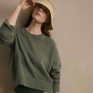 Quince Women’s 100% Organic Cotton Boyfriend Crew Sweater in Dark Olive